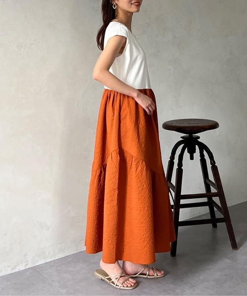 Chez toi(シェトワ)の「カット×ジャガード裾ギャザーワンピース(ワンピース・レディース・ブラック/ベージュ/オレンジ・FREE)」の15枚目の写真