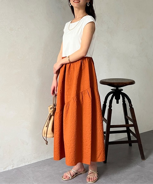 Chez toi(シェトワ)の「カット×ジャガード裾ギャザーワンピース(ワンピース・レディース・ブラック/ベージュ/オレンジ・FREE)」の16枚目の写真