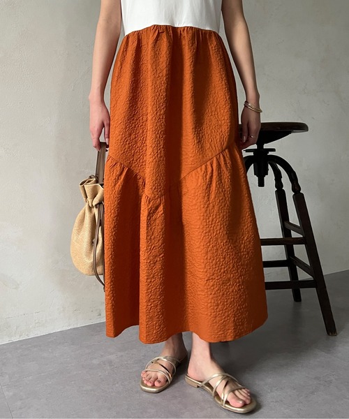 Chez toi(シェトワ)の「カット×ジャガード裾ギャザーワンピース(ワンピース・レディース・ブラック/ベージュ/オレンジ・FREE)」の17枚目の写真