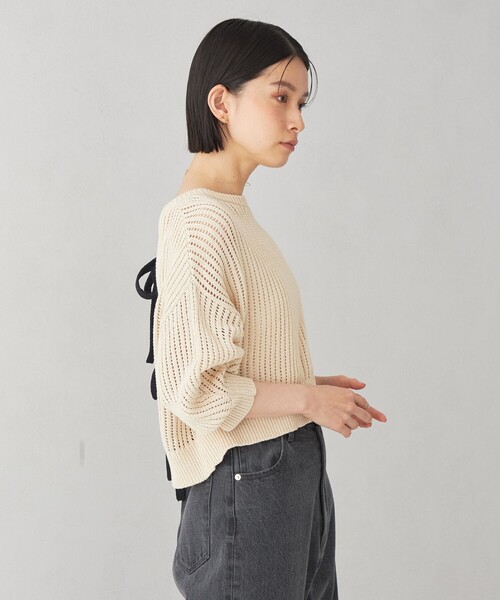 EMMEL REFINES(エメルリファインズ)の「<EMMEL REFINES>EM 2WAY リボン ドロップショルダー ニット(ニット/セーター・レディース・ナチュラル/ネイビー・FREE)」の5枚目の写真