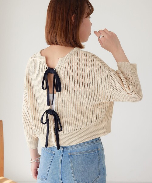 EMMEL REFINES(エメルリファインズ)の「<EMMEL REFINES>EM 2WAY リボン ドロップショルダー ニット(ニット/セーター・レディース・ナチュラル/ネイビー・FREE)」の18枚目の写真