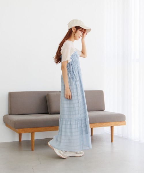 ［完売中］flower サイドリボンワンピース　ブルー 20%OFF】side ribbon onepiece～ｻｲﾄﾞﾘﾎﾞﾝﾜﾝﾋﾟｰｽ | flower