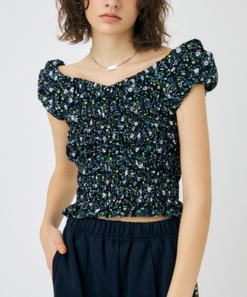 MOUSSY GATHER FLOWER ブラウス ホワイト MOUSSY | GATHER FLOWER ブラウス (シャツ・ブラウス ) |SHEL