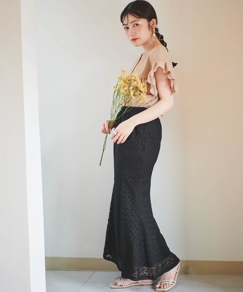 mil（ミル）の「【150㎝前後の小柄さんサイズ】リーフ柄レースマーメイドスカート（スカート・レディース・ブラック/スモークピンク/ブラウン・XXS/XS/S）」の12枚目の写真