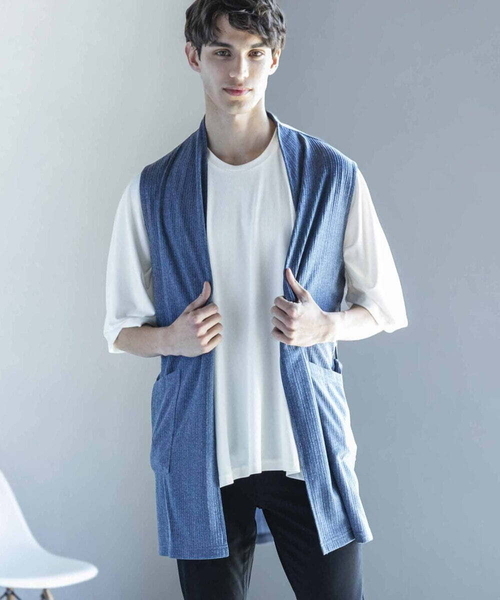 MK MICHEL KLEIN HOMME (エムケーミッシェルクランオム)の「ベスト / ドライメランジテレコ(カーディガン/ボレロ・メンズ・ブラック/ブルー/グレー・48/46)」の3枚目の写真