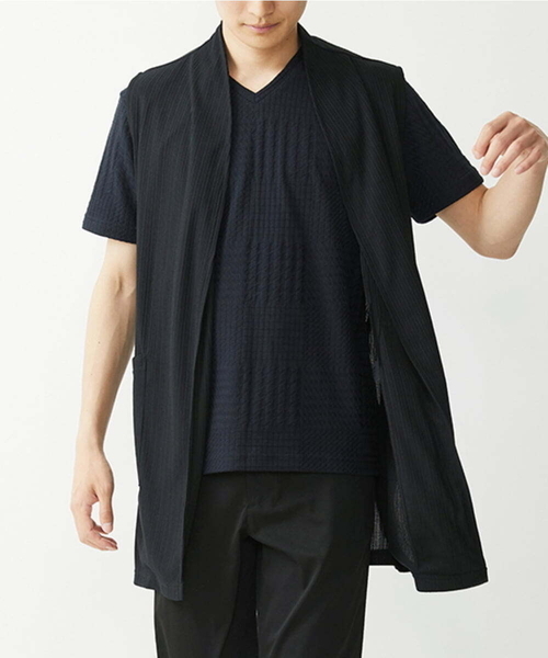 MK MICHEL KLEIN HOMME (エムケーミッシェルクランオム)の「ベスト / ドライメランジテレコ(カーディガン/ボレロ・メンズ・ブラック/ブルー/グレー・48/46)」の2枚目の写真