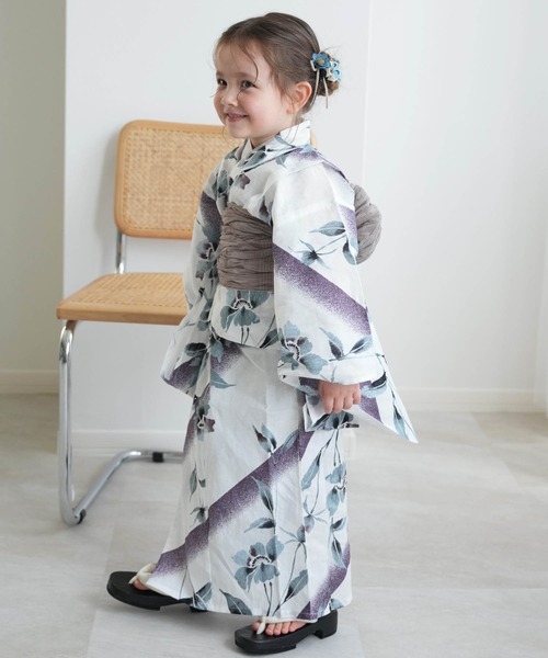 utatane 高級変わり織 浴衣3点セット 紫の霧ぼかし花 utatane｜utatane/(W)高級変わり織り浴衣3点セット ベージュに