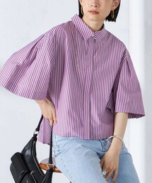 SHIPS | 〈手洗い可能〉フレア スリーブ ストライプ ショート シャツ(シャツ/ブラウス)