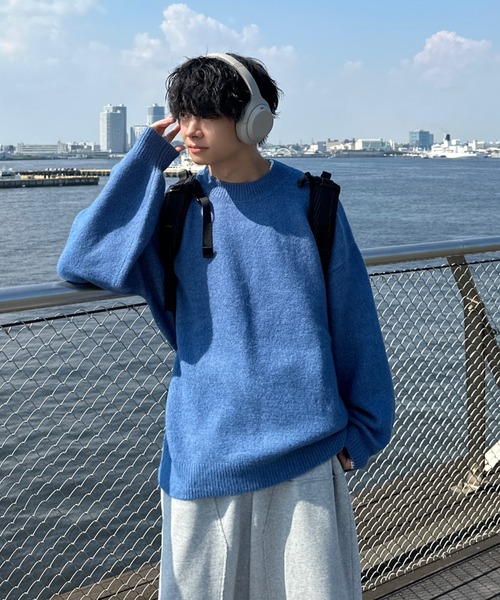 ADAMASTE（アダマスト）の「soft touch over size crew neck knit - ソフトタッチオーバーサイズクルーネックニット（ニット/セーター・メンズ・ホワイト/レッド/ブルー/ブラック系その他/ベージュ/パープル/ブラック/エメラルド・MEDIUM/LARGE）」の6枚目の写真