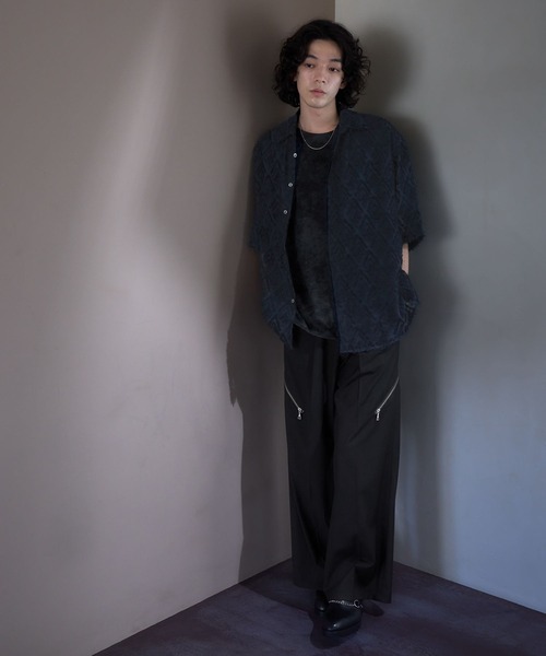 HARE（ハレ）の「シアーシャギージャガードシャツ(HARE)（シャツ/ブラウス・メンズ・ブルー/ブラック/ホワイト・FREE）」の10枚目の写真