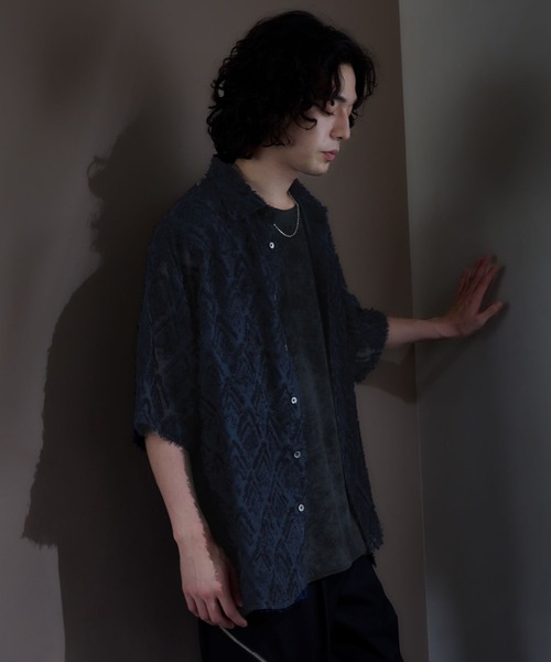 HARE（ハレ）の「シアーシャギージャガードシャツ(HARE)（シャツ/ブラウス・メンズ・ブルー/ブラック/ホワイト・FREE）」の13枚目の写真