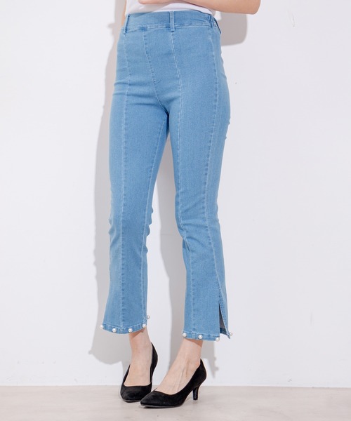 Jayro(ジャイロ)の「裾パールストレッチパンツ(その他パンツ・レディース・ブラック/サックスブルー/ブルー・M)」の1枚目の写真