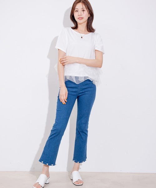 Jayro(ジャイロ)の「裾パールストレッチパンツ(その他パンツ・レディース・ブラック/サックスブルー/ブルー・M)」の4枚目の写真