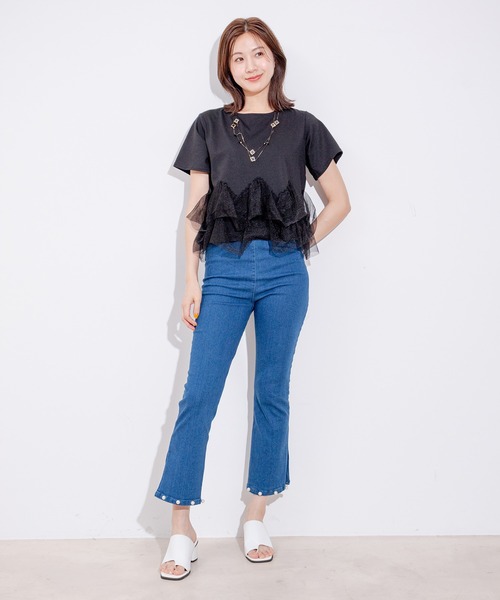 Jayro(ジャイロ)の「裾パールストレッチパンツ(その他パンツ・レディース・ブラック/サックスブルー/ブルー・M)」の5枚目の写真