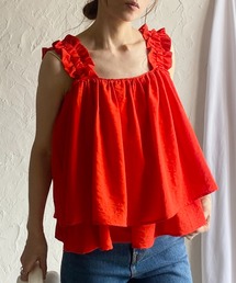 She's Closet | ノースリーブショート丈肩ショルダーフリルギャザーキャミソールトップス(キャミソール)