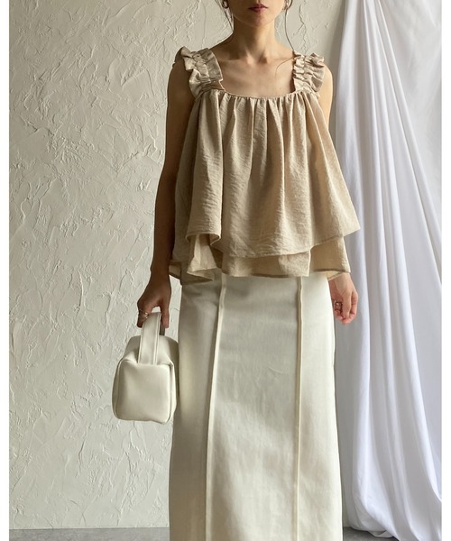 【美品】コーデ売り♡フリルノースリーブトップス＆チュール 肩リボンキャミ 美品】コーデ売り♡フリルノースリーブトップス＆チュール 肩