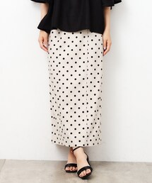 OPAQUE.CLIP | ドットプリント 麻混ストレッチナロースカート【洗濯機洗い可】(スカート)