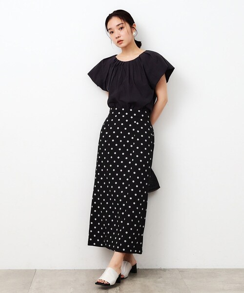 OPAQUE.CLIP（オペークドットクリップ）の「◆ドットプリント 麻混ストレッチナロースカート【洗濯機洗い可】（スカート・レディース・ベージュ系その他3/ブラック系・40/38/36）」の17枚目の写真