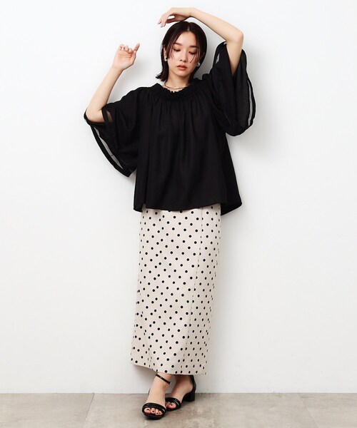 OPAQUE.CLIP（オペークドットクリップ）の「◆ドットプリント 麻混ストレッチナロースカート【洗濯機洗い可】（スカート・レディース・ベージュ系その他3/ブラック系・40/38/36）」の13枚目の写真