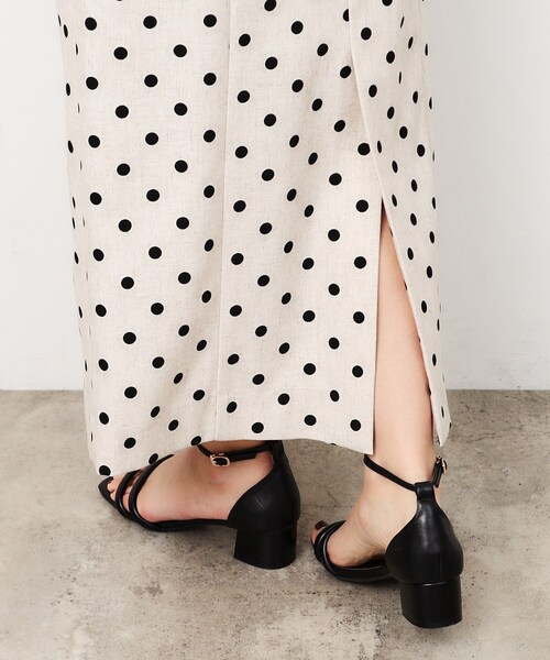 OPAQUE.CLIP（オペークドットクリップ）の「◆ドットプリント 麻混ストレッチナロースカート【洗濯機洗い可】（スカート・レディース・ベージュ系その他3/ブラック系・40/38/36）」の3枚目の写真