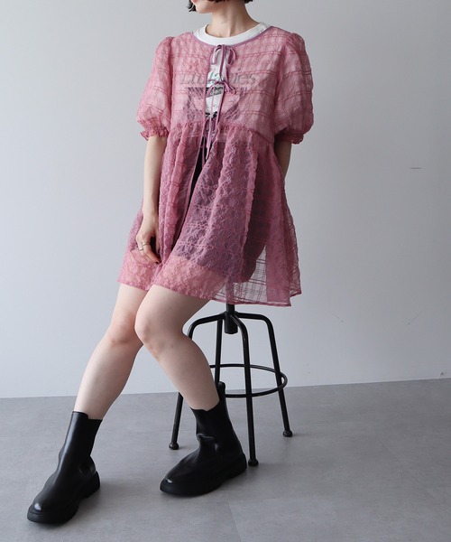 earth music&ecology ピンクパープル チュニック F 5179 earth music&ecology ピンクパープル チュニック F 5179