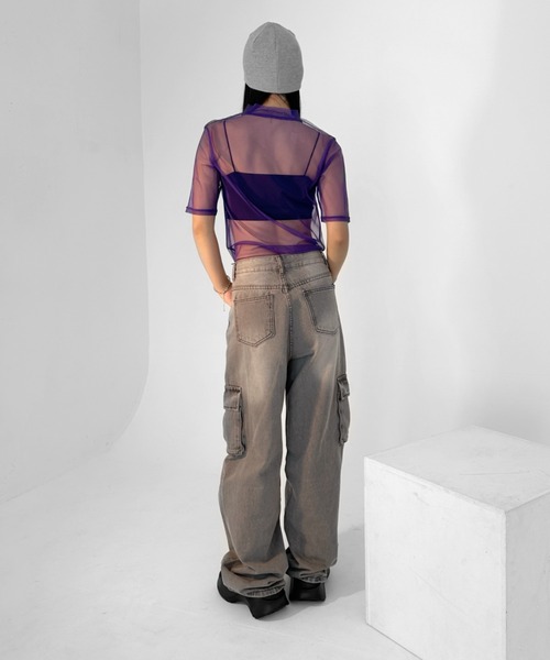 【LVEU.】ヴィンテージライクカーゴデニムパンツ / ボトムス デニム パンツ カーゴ 色落ち ヴィンテージ ワイド ルーズ ストレート グレー（デニムパンツ）｜LVEU.（ラブユ.）