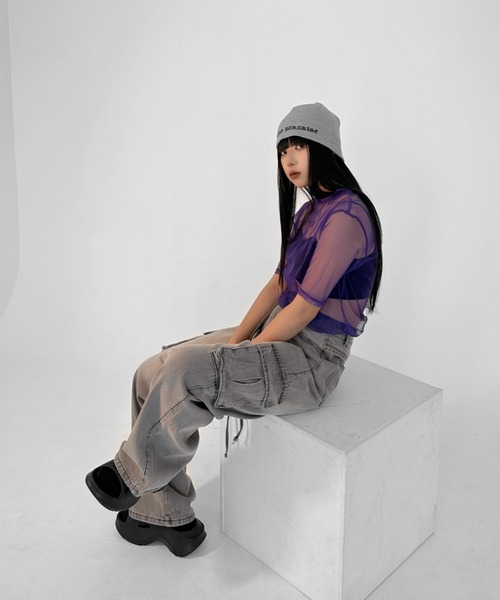 【LVEU.】ヴィンテージライクカーゴデニムパンツ / ボトムス デニム パンツ カーゴ 色落ち ヴィンテージ ワイド ルーズ ストレート グレー（デニムパンツ）｜LVEU.（ラブユ.）