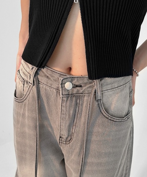 【LVEU.】ヴィンテージライクカーゴデニムパンツ / ボトムス デニム パンツ カーゴ 色落ち ヴィンテージ ワイド ルーズ ストレート グレー（デニムパンツ）｜LVEU.（ラブユ.）