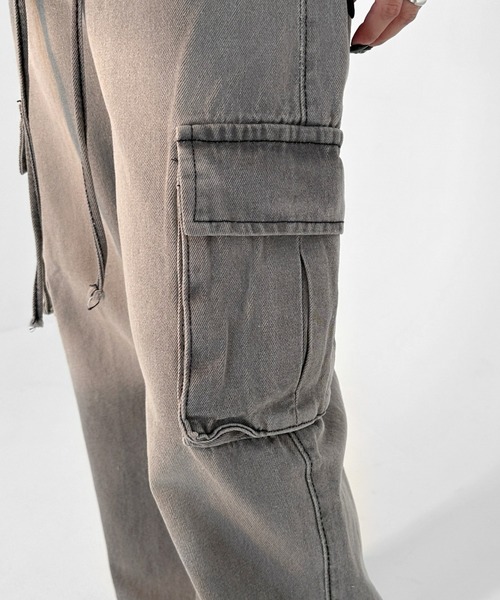 【LVEU.】ヴィンテージライクカーゴデニムパンツ / ボトムス デニム パンツ カーゴ 色落ち ヴィンテージ ワイド ルーズ ストレート グレー（デニムパンツ）｜LVEU.（ラブユ.）