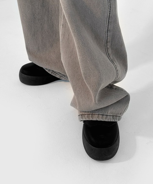 【LVEU.】ヴィンテージライクカーゴデニムパンツ / ボトムス デニム パンツ カーゴ 色落ち ヴィンテージ ワイド ルーズ ストレート グレー（デニムパンツ）｜LVEU.（ラブユ.）