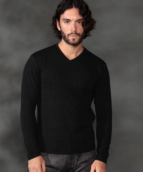 HIDEAWAYS NICOLE（ハイダウェイニコル）の「アイビーブリスタ-ジャカードＶネックプルオーバー（Tシャツ/カットソー・メンズ・オフホワイト/ブラック・X-LARGE/LARGE/MEDIUM）」の2枚目の写真