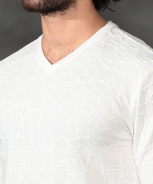 HIDEAWAYS NICOLE（ハイダウェイニコル）の「アイビーブリスタ-ジャカードＶネックプルオーバー（Tシャツ/カットソー・メンズ・オフホワイト/ブラック・X-LARGE/LARGE/MEDIUM）」の7枚目の写真