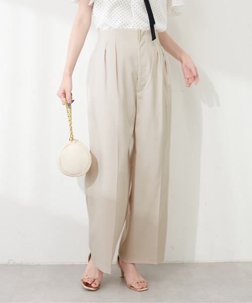 natural couture（ナチュラルクチュール）の「osonoゴールドバー付きタックパンツ（その他パンツ・レディース・ラベンダー/ライトベージュ/ブラック/グレー・MEDIUM/LARGE）」の6枚目の写真