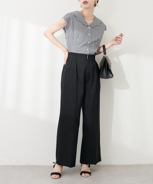 natural couture（ナチュラルクチュール）の「osonoゴールドバー付きタックパンツ（その他パンツ・レディース・ラベンダー/ライトベージュ/ブラック/グレー・MEDIUM/LARGE）」の22枚目の写真