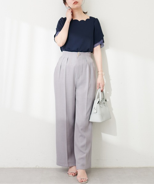 natural couture（ナチュラルクチュール）の「osonoゴールドバー付きタックパンツ（その他パンツ・レディース・ラベンダー/ライトベージュ/ブラック/グレー・MEDIUM/LARGE）」の9枚目の写真