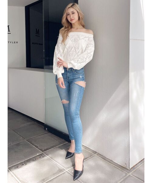 GYDA(ジェイダ)の「Symmetry GYDAアイレットオフショルニットトップス(ニット/セーター・レディース・ブラック/オフホワイト・FREE)」の20枚目の写真