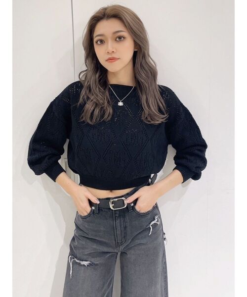 GYDA(ジェイダ)の「Symmetry GYDAアイレットオフショルニットトップス(ニット/セーター・レディース・ブラック/オフホワイト・FREE)」の18枚目の写真