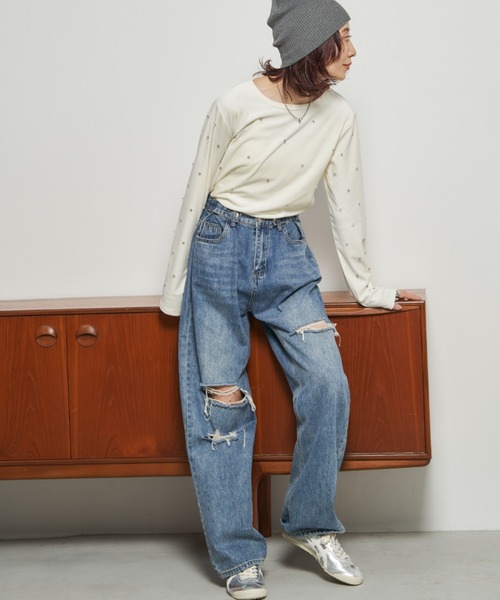 Auntie Rosa Holiday（アンティローザホリデー）の「ビジューベロアプルオーバー（Tシャツ/カットソー・レディース・チャコールグレー/アイボリー・FREE）」の11枚目の写真