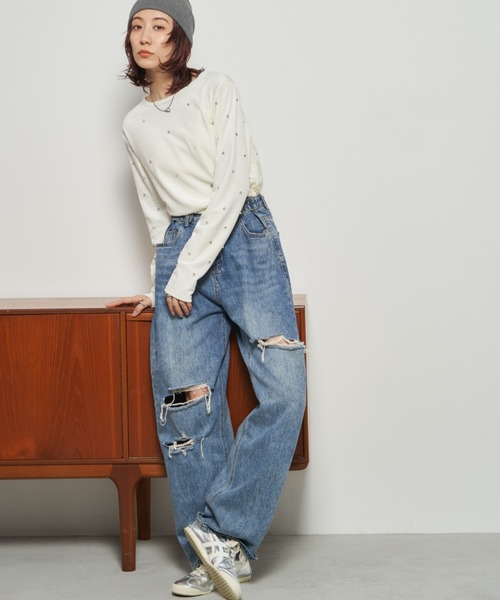 Auntie Rosa Holiday（アンティローザホリデー）の「ビジューベロアプルオーバー（Tシャツ/カットソー・レディース・チャコールグレー/アイボリー・FREE）」の12枚目の写真