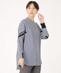 【1枚で着映える】ニットコンビストライプブラウス