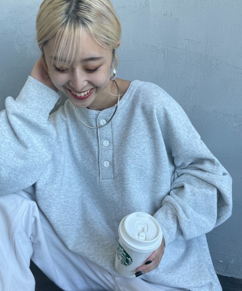 Healthknit（ヘルスニット）の「[HEALTHKNIT/ヘルスニット] 別注 ヘンリーネックスウェット（スウェット・レディース・アイボリー/ブラック/ヘザーグレー・M/L/XL）」の3枚目の写真