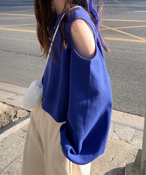 LYEON(リヨン)の「前後2WAYクロップドスウェットトップス(スウェット・レディース・アイボリー/ブルー/ベージュ・FREE)」の5枚目の写真