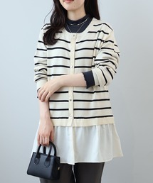 【L～5L 大きいサイズ】異素材使いクルーネックカーディガン
