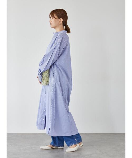 Lugnoncure（ルノンキュール）の「【イージーケア】バンドカラーシャツワンピース（ワンピース・レディース・オフホワイト/ブラウン/ブルー・F）」の5枚目の写真