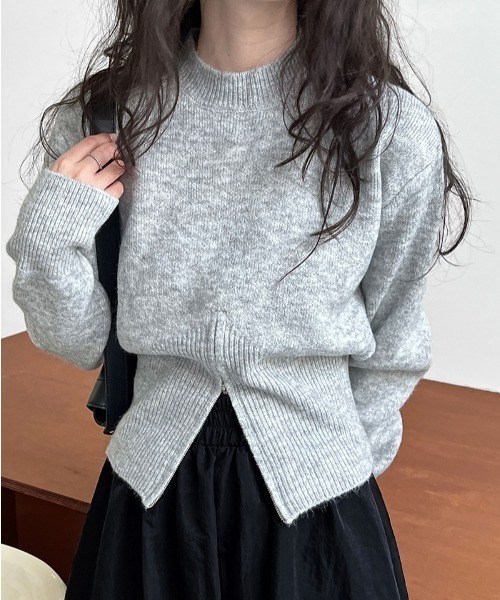 FREE STYLISTS（フリー スタイリスト）の「YUGA_YGMC　センタージップ クロップドPO（ニット/セーター・レディース・グレー/オフホワイト/モカ・FREE）」の2枚目の写真