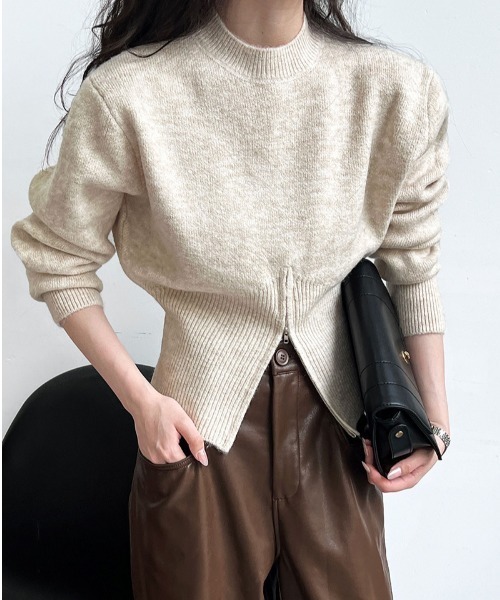 FREE STYLISTS（フリー スタイリスト）の「YUGA_YGMC　センタージップ クロップドPO（ニット/セーター・レディース・グレー/オフホワイト/モカ・FREE）」の5枚目の写真