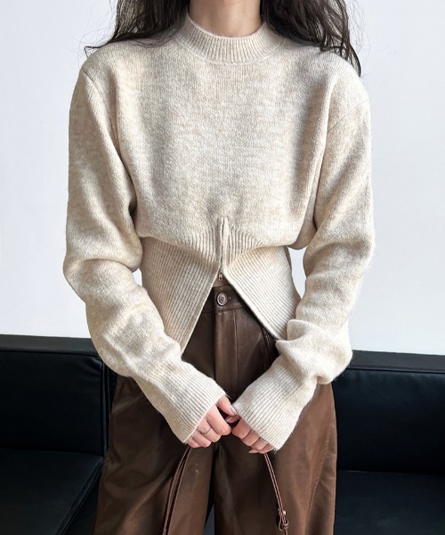 FREE STYLISTS（フリー スタイリスト）の「YUGA_YGMC　センタージップ クロップドPO（ニット/セーター・レディース・グレー/オフホワイト/モカ・FREE）」の4枚目の写真