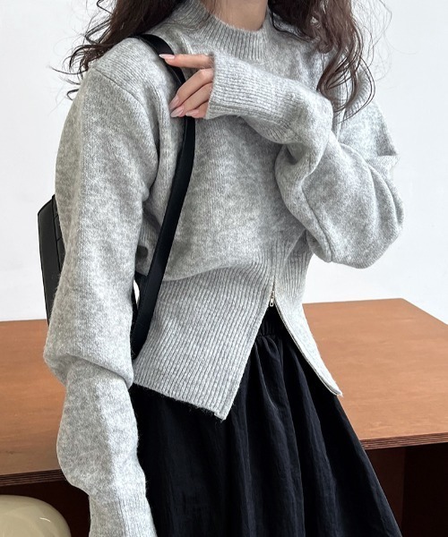 FREE STYLISTS（フリー スタイリスト）の「YUGA_YGMC　センタージップ クロップドPO（ニット/セーター・レディース・グレー/オフホワイト/モカ・FREE）」の12枚目の写真