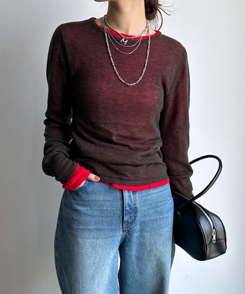 DouDou（ドゥドゥ）の「2枚SETニット（ニット/セーター・レディース・レッド/オフホワイト/グレー・FREE）」の3枚目の写真