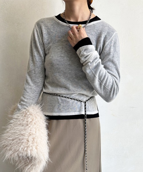 DouDou（ドゥドゥ）の「2枚SETニット（ニット/セーター・レディース・レッド/オフホワイト/グレー・FREE）」の5枚目の写真